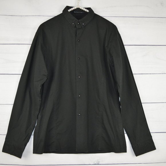MASATOMO | Men black long sleeve button down shirt - Picture 1 of 7